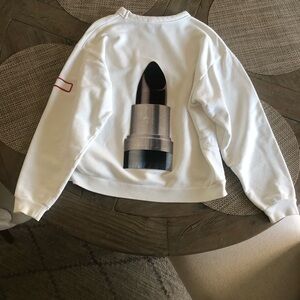 Acne Studios White Sweatshirt Lipstick Detail